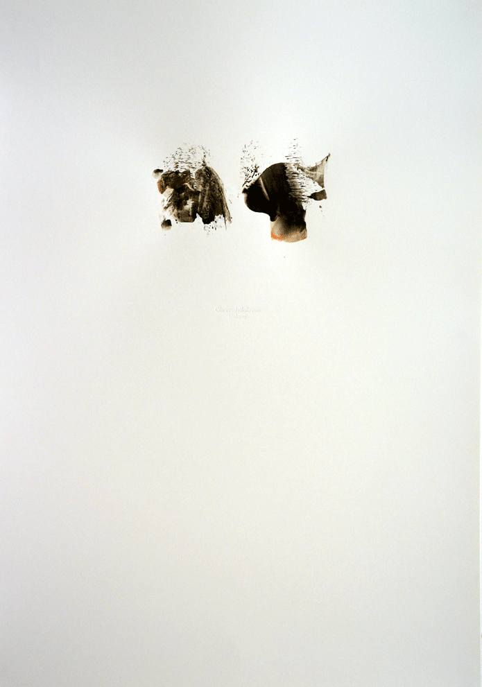 Watercolours |vatnslitir 2015. Mineral pigment powder from the lava Óbrinnihólahraun and Arabique Liquide on paper. 70 x50 cm.