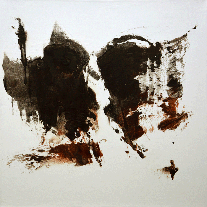 Án titils | Untitled 2015. Mineral powder from the lava Óbrinnishólahraun and oil on canvas, 60 x 60 cm.