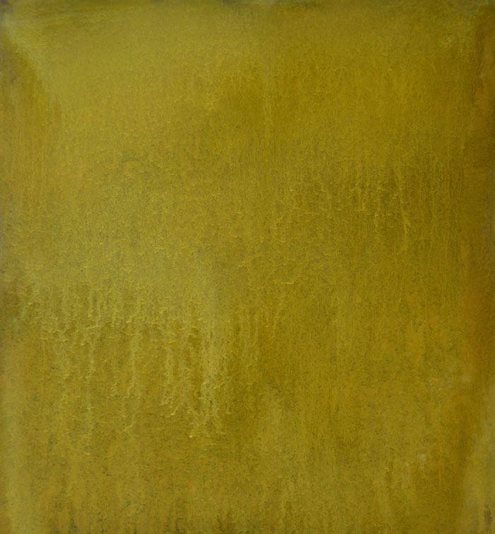 Án titils | Untitled 2015. Mineral powder from the Borgarfjörður eastern, Cadmium Yellow, Zinc White and oil on canvas, 70 x 65 cm.