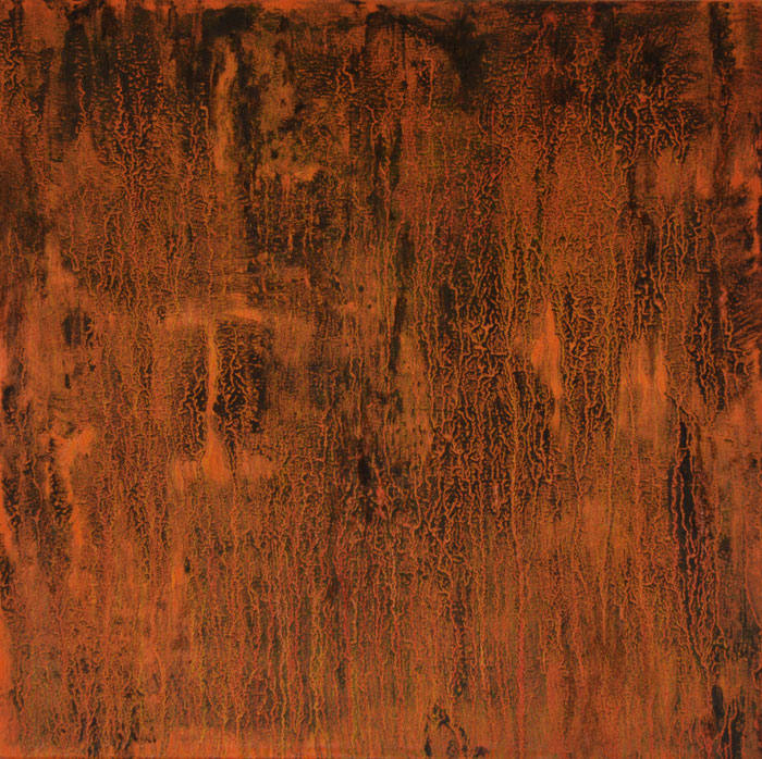 Án titils | Untitled 2015. Mineral powder from the lavaGálgahraun, Cadmium Red / Yelow and oil on canvas, 60 x 60 cm. 